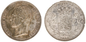 Belgium - Leopold I (1831-1865) - 2½ Francs 1848, type I small head (KM11, Aern.122) - Obv: Head left / Rev: Crowned arms within wreath - minor flan c...