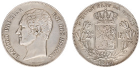 Belgium - Leopold I (1831-1865) - 2½ Francs 1849, type II large head (KM12, Aern.123) - Obv: Head left / Rev: Crowned arms within wreath, date with sl...