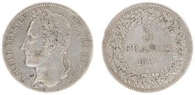 Belgium - Leopold I (1831-1865) - 5 Francs 1844. Head left, denomination within wreath. KM3.1 VF