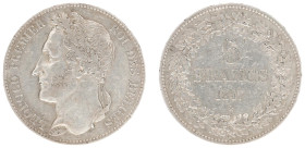Belgium - Leopold I (1831-1865) - 5 Francs 1848. Head left, denomination within wreath. KM3.2 VF