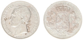 Belgium - Leopold I (1831-1865) - 5 Francs 1851 (KM17, Aern.126) - Obv: Head left / Rev: Crowned arms within wreath - XF