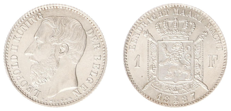 Belgium - Leopold II (1865-1909) - Franc 1887 (KM29.2, Aern.88) - Obv: Head left...