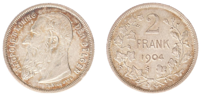 Belgium - Leopold II (1865-1909) - 2 Francs 1904-VL (KM58.2, Aern.116) - Obv: He...