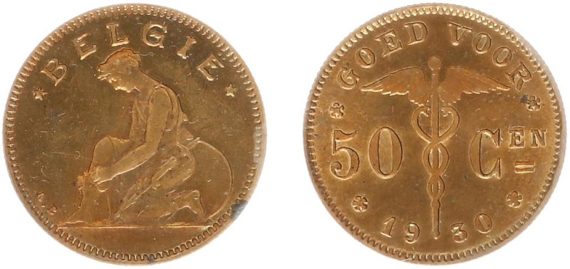 Belgium - Leopold III (1934-1950) - 50 Centimes 1930 flemish. copper pattern. Kn...