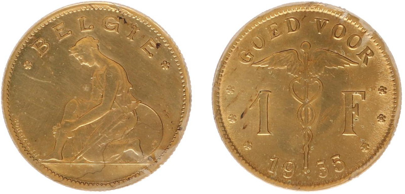 Belgium - Leopold III (1934-1950) - 1 Franc 1935 Flemish. Kneeling woman to left...