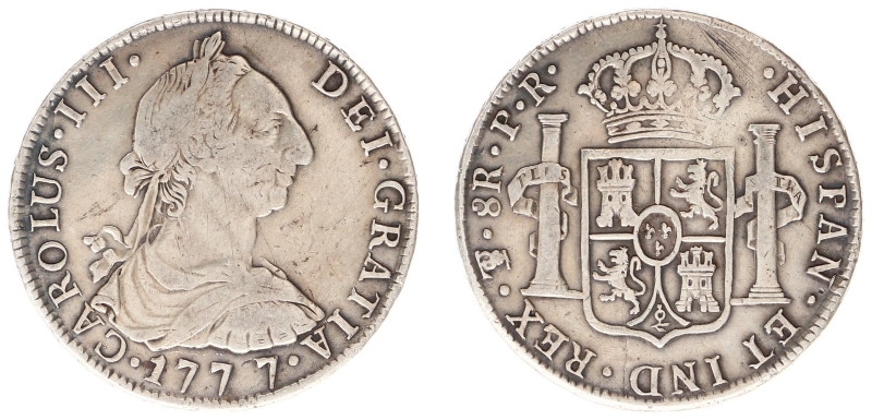 Bolivia - Carlos III (1759-1788) - 8 Reales 1777 PTS-PR, Potosi (KM55) - Obv: Cr...