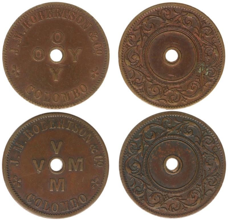 Ceylon - Plantation Tokens - J. M. Robertson & Co., Vauxhall Mills & Oil Yard, C...