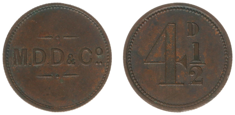 Ceylon - Plantation Tokens - M.D.D. & Co. - 4½ Pence nd. (before 1870) (Pr.72) -...