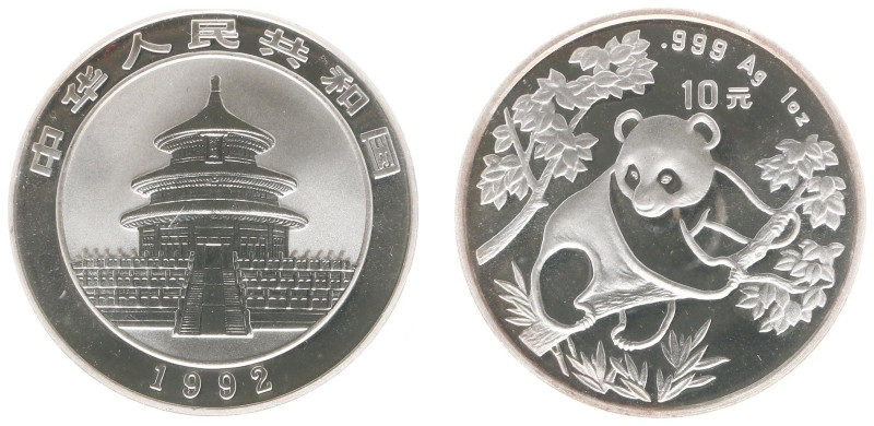 China - People's Republic - Panda - 10 Yuan 1992 - Panda (KM397) - Obv: Temple o...