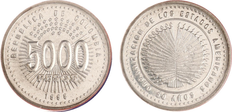 Colombia - Republic (1886- ) - 5000 Pesos 1998 (minted in 1999) (KM293) 50th Ann...