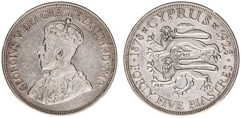 Cyprus - George V (1910-1936) - 45 Piastres 1928 - 50th Ann. British rule (KM19,...