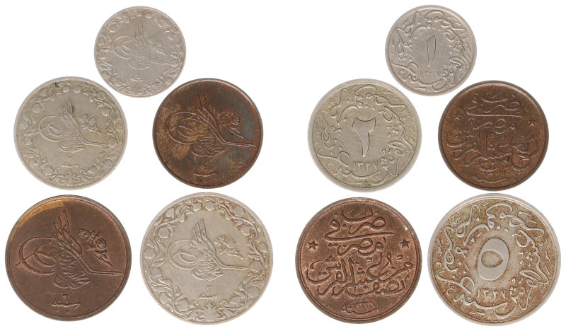 Egypt - Ottoman Empire - Muhammad V (1909-1918) - Lot with 5 coins, all Misr min...