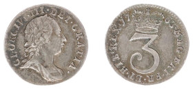 England - House of Hanover (1714-1901) - George III (1760-1820) - Threepence 1763 (KM591, S.3753) - Obv: Laureate and draped bust right / Rev: Crowned...