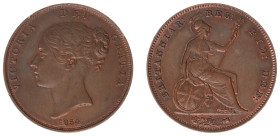 England - House of Hanover (1714-1901) - Victoria (1837-1901) - Penny 1854 - plain trident (KM739, S.3948) - Obv: Young head left / Rev: Britannia sea...