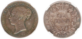 England - House of Hanover (1714-1901) - Victoria (1837-1901) - Sixpence 1866 - die number 26 (KM733.2, S.3909) - Obv: Young head left / Rev: Crowned ...