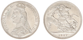 England - House of Hanover (1714-1901) - Victoria (1837-1901) - Crown 1887 (KM765, S.3921) - Obv: Jubilee bust left / Rev: St. George slaying the drag...