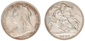 England - House of Hanover (1714-1901) - Victoria (1837-1901) - Crown 1897 - LX (KM783, S.3937) - Obv: Old veiled bust left / Rev: St. George slaying ...