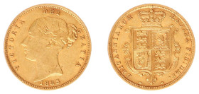 England - House of Hanover (1714-1901) - Victoria (1837-1901) - Half-Sovereign 1885 (KM735.1, S.3861, Fr.389e) - Obv: Young head left / Rev: Crowned a...