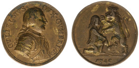 England - Medals & Tokens - 1746 - Medal 'Jacobite rebellion defeated' (Eimer609) - Obv. Duke of Cumberland bust to right / Rev. Highlander kneeling b...