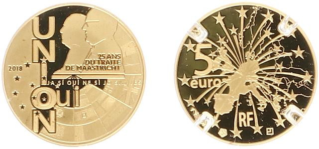 France - Fifth Republic (1959 -) - 5 Euro 2018 - 25th Ann. Treaty of Maastricht ...