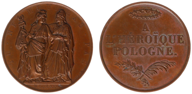 France - Medals, Tokens & Jetons - 1831 - Medal 'A l'héroïque Pologne' by J.J. B...