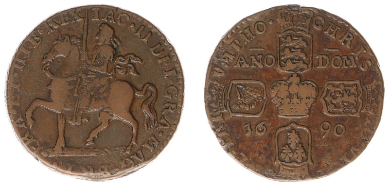 Ireland - Civil War - James II (1689-1691) - Crown 1690 - Gunmoney, overstruck o...