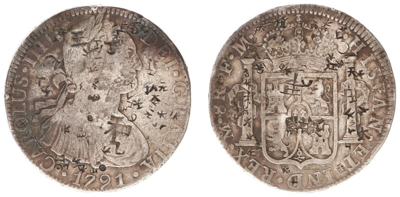 Mexico - Charles IV (1788-1808) - 8 Reales 1791-FM (KM109) - Obv: Armoured and d...