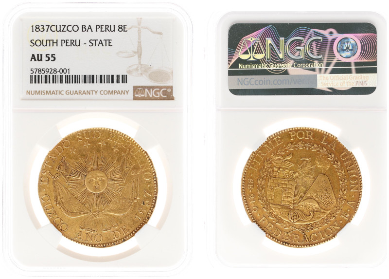 Peru - South Peru - State - 8 Escudos 1837-BA, Cuzco (KM167, Fr.91) - Obv: Flagg...