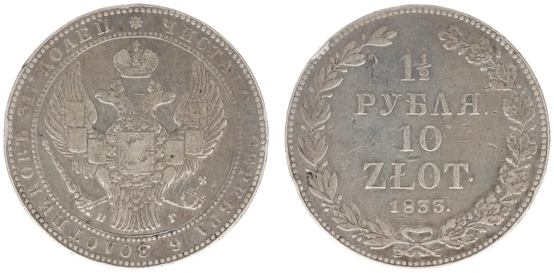 Russia - Nicholas I (1825-1855) - Coins struck for Poland - 10 Zlotych / 1½ Roub...