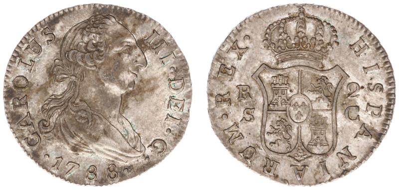 Spain - Carlos III (1759-1788) - 2 Reales 1788-C, Sevilla (KM412.2) - Obv: Drape...