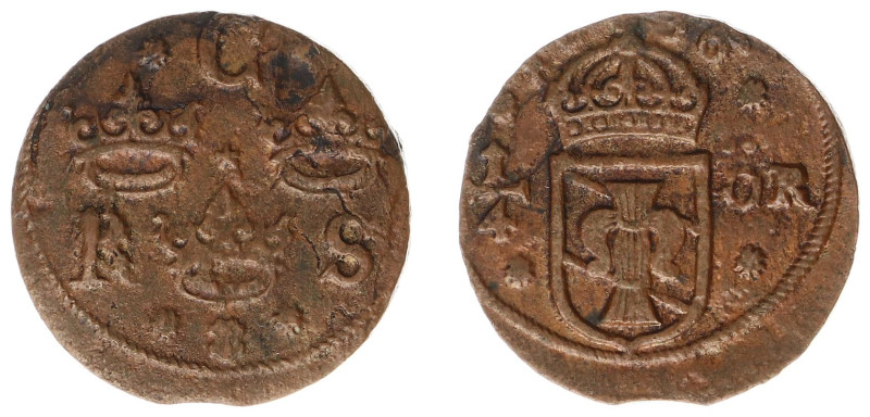 Sweden - Kristina (1632-1654) - ¼ Ore 1636 (KM152.2) - Obv: Three crowns / Rev: ...