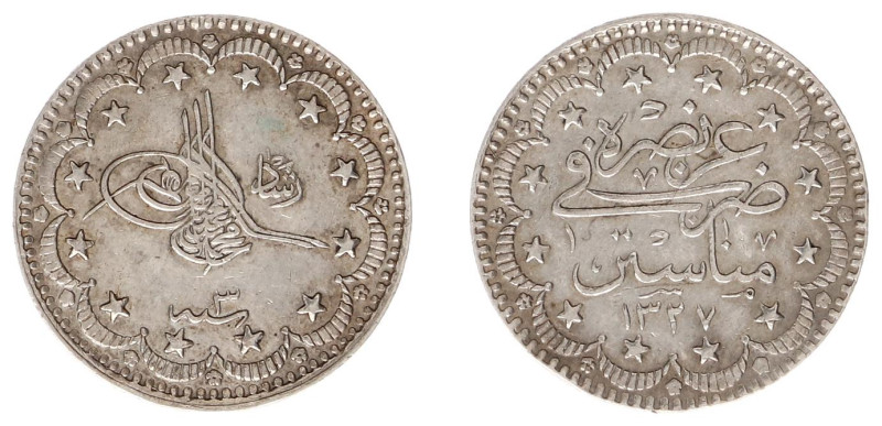 Turkey - Muhammad V (1909-1918) - Visit to Manastir - 5 Kurush AH1327/3, Manasti...