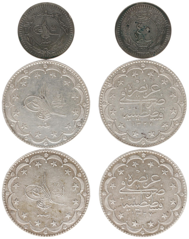 Turkey - Muhammad V (1909-1918) - Lot with 3 coins: 40 para AH1327/8, Qustantini...