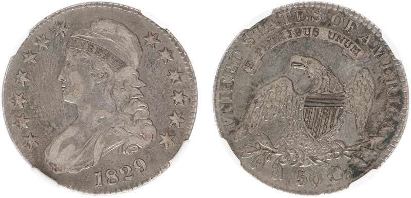 USA - Regular Coinage - Half Dollar 1829 - Capped Bust (KM37) - Obv: Draped Libe...