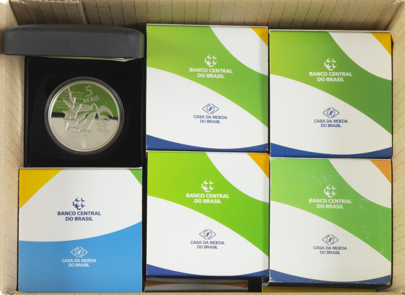 Brazil - Lot with 16x Silver 5 Reais 2014-16 Olympic games Rio de Janeiro 2016; ...