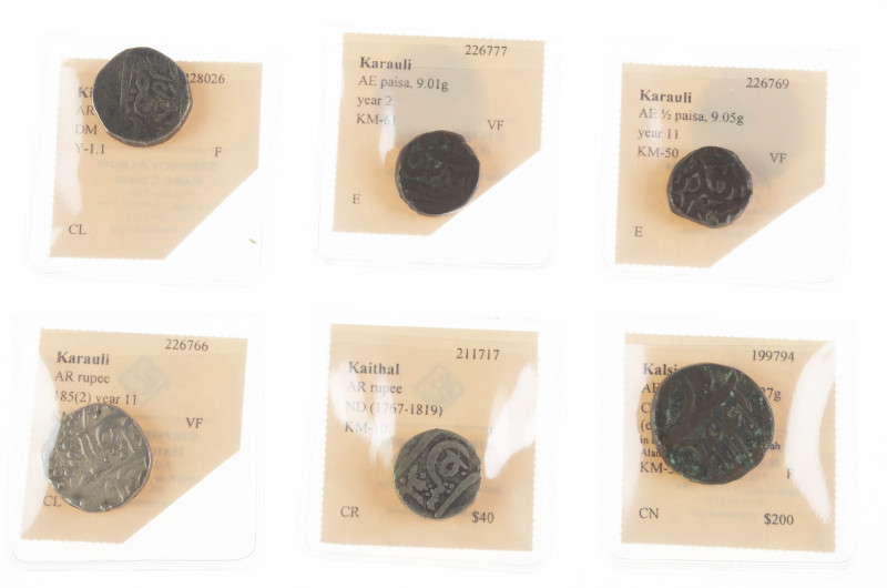 India - Lot with 6 coins: Kalsia, AE takka i.n.o. Shah Alam II, AH1712 (error fo...