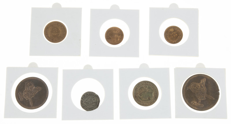 World coins - Small lot with 7 world coins: USA Cent 1903 (2) & 2 Cents 1865; Tu...