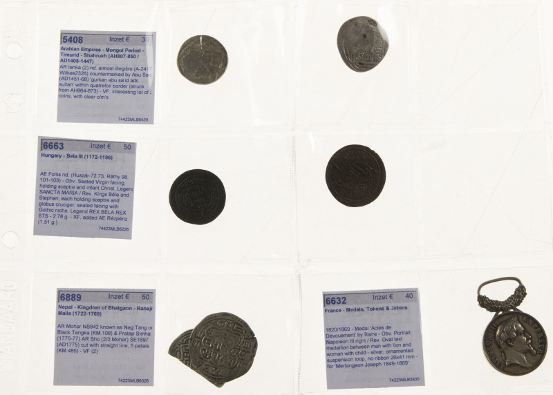 World coins - Lot with 4 old auction lots incl. Timurids, Hungary, Nepal and Fra...