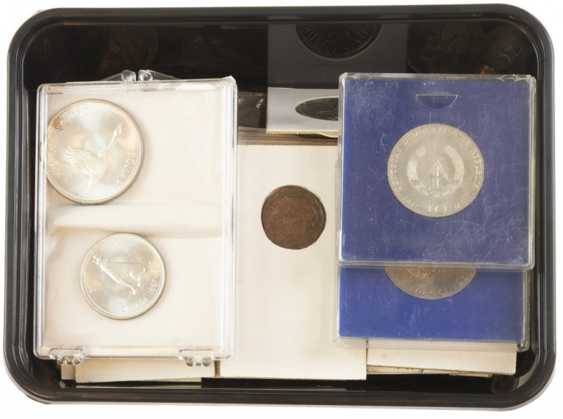 World coins - Box with some jetons and World coins a.w. 20 mark 1966 DDR, 10 mar...