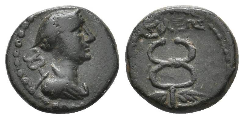 KINGS OF GALATIA. Amyntas (36-25 BC). Ae. 2.63 g. 15.10 mm. Draped bust of Herme...