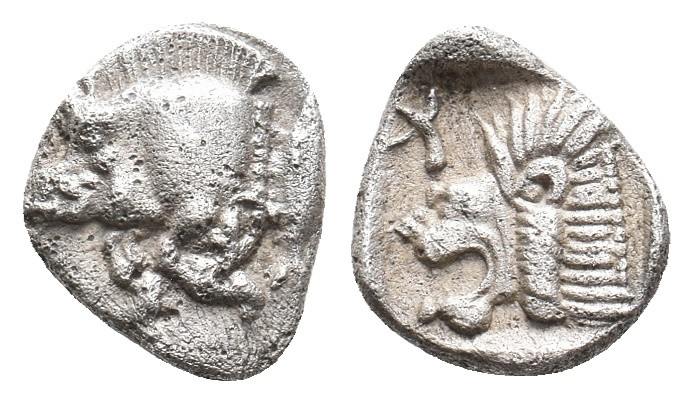 MYSIA. Kyzikos. (Circa 450-400 BC). AR Obol. 0.80 g. 10.20 mm.