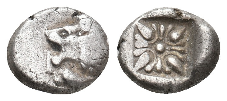 IONIA. Miletos. (Late 6th-early 5th century BC) AR Obol or Hemihekte. 1.06 g. 9....