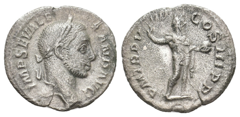 SEVERUS ALEXANDER, 222-235 AD. AR, Quinarius. Rome. 1.80 g. 18.30 mm.
