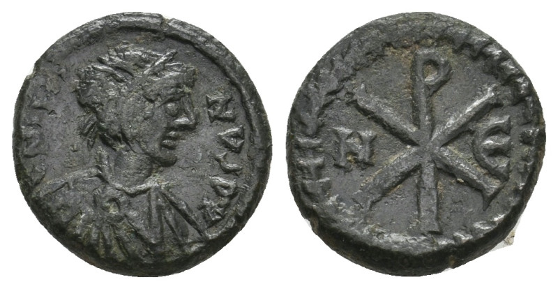 JUSTIN I, 518-527 AD. AE, Pentanummium. Constantinople. 2.39 g. 14 mm.