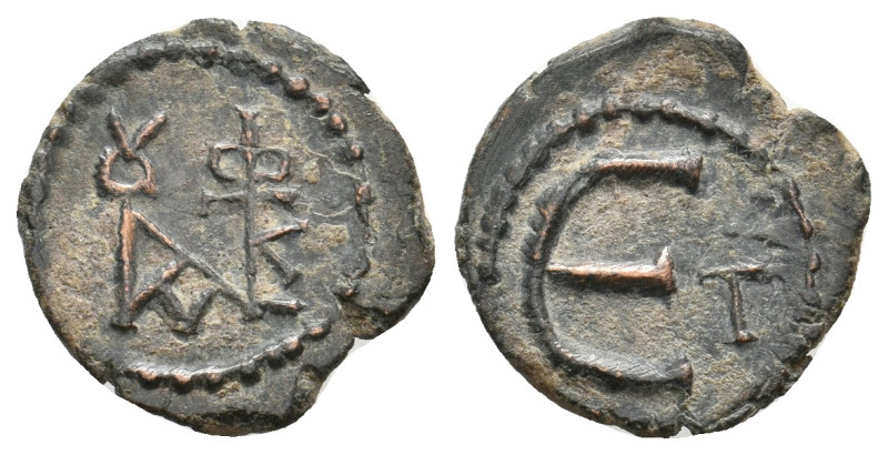 JUSTIN II, 565-578 AD. AE, Pentanummium. Theoupolis (Antioch). 1.48 g. 16.10 mm.