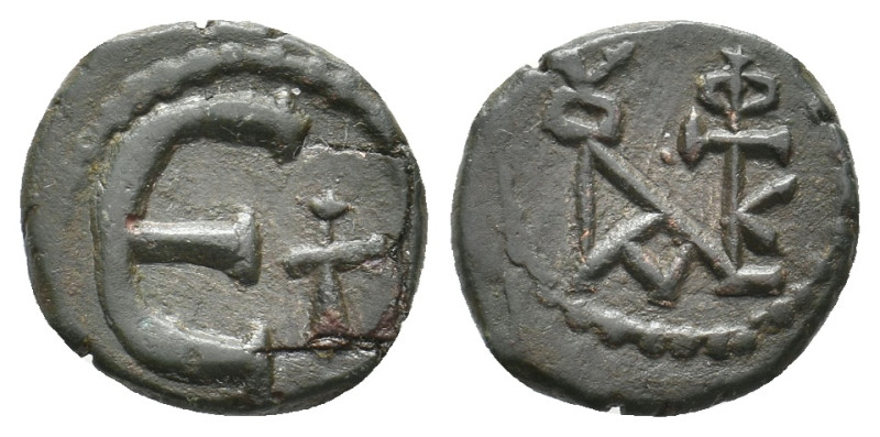 JUSTIN II, 565-578 AD. AE, Pentanummium. Theoupolis (Antioch). 1.87 g. 14.80 mm.