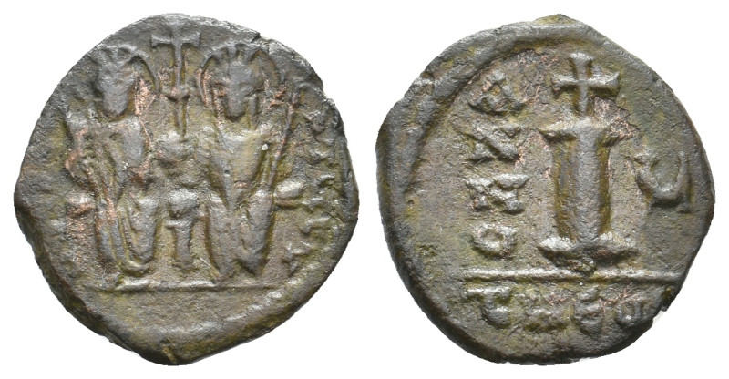 JUSTIN II and SOPHIA, 565-578 AD. AE, Decanummium. Theoupolis (Antioch). 2.69 g....