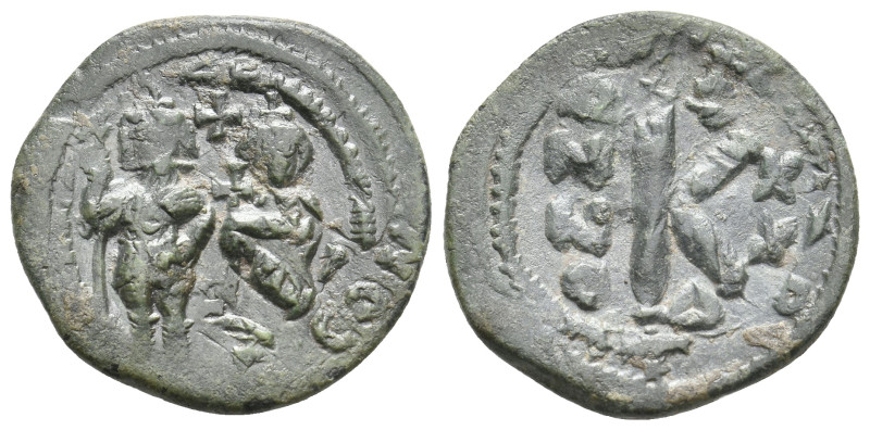 HERACLIUS and HERACLIUS CONSTANTINE (?), 610-641 AD. AE, Half Follis. 6.22 g. 25...