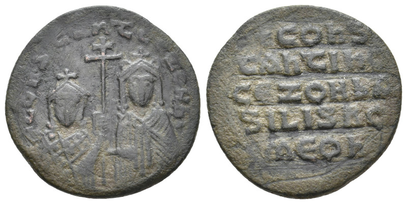 CONSTANTINE VII PORPHYROGENITUS and ZOE, 913-959 AD. AE, Follis. Constantinopoli...