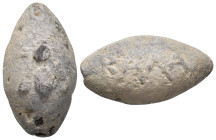 ANCIENT GREEK PB SLING BULLET. (CIRCA 4TH-1ST CENTURY BC).
Condition : See picture. No return
Weight : 31.64 g
Diameter : 31.30 mm